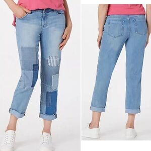 LOGO by LORI GOLDSTEIN Patchwork Boyfriend Cropped Jeans-8